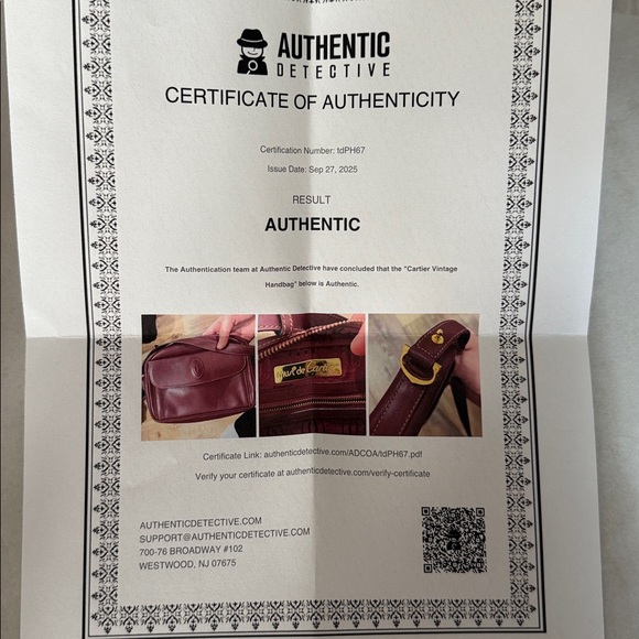 Cartier Vintage Burgundy Leather crossbody bag with Gold Details W/ COA - Picture 11 of 12